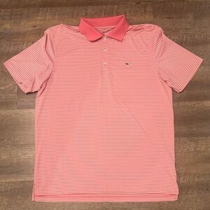 Vineyard Vines Coral Striped Polo Shirt